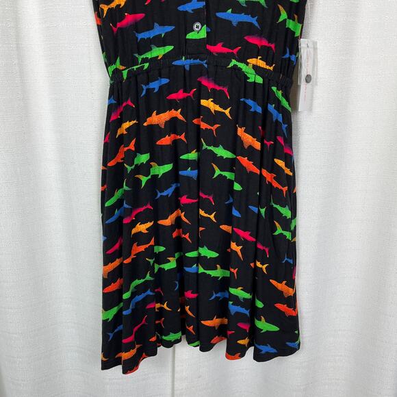 ModCloth Black&Rainbow Multi Sweet Shiver Of Sharks Collared Dress Sz.XS NWT - Picture 4 of 12